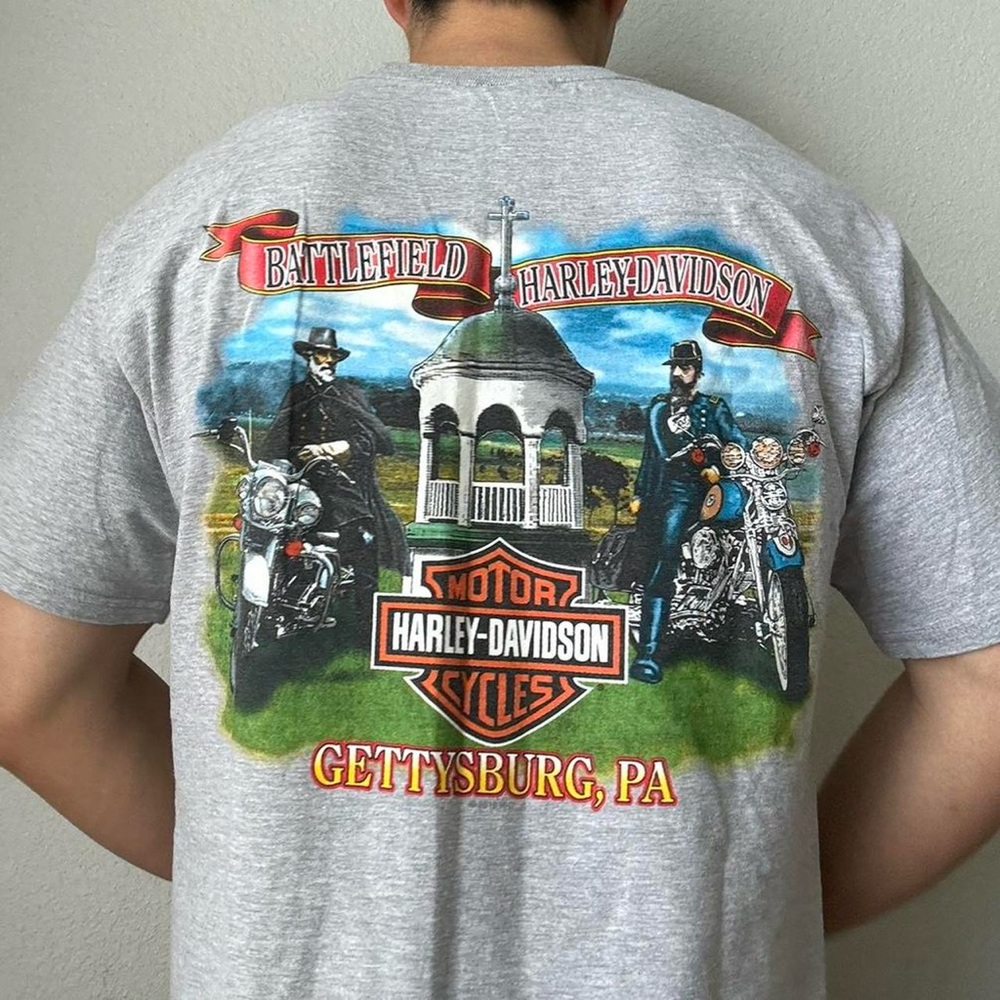 Vintage Harley-Davidson Gettysburg PA Gray Graphic Tee Shirt